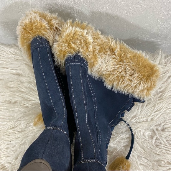 SPORTO - RICH BLUE SUEDE LACE UP FUR TOPPED  STURDY PLAYFUL BOOTS - S8 - Picture 10 of 12